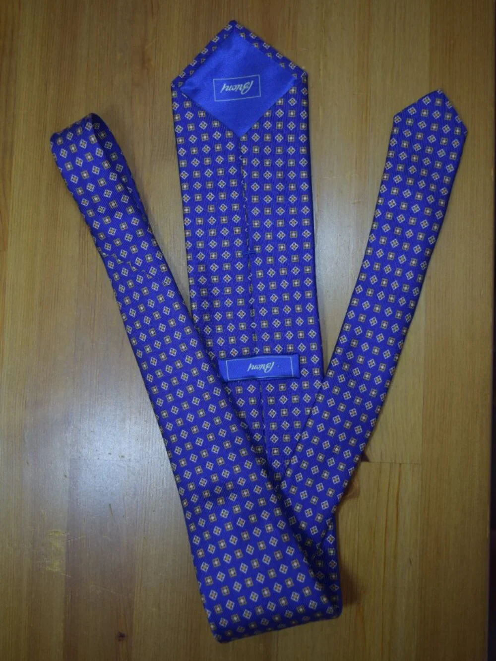 $590 BRIONI Handmade Blue Orange Squares Geometric Long XL Silk Tie Made Italy